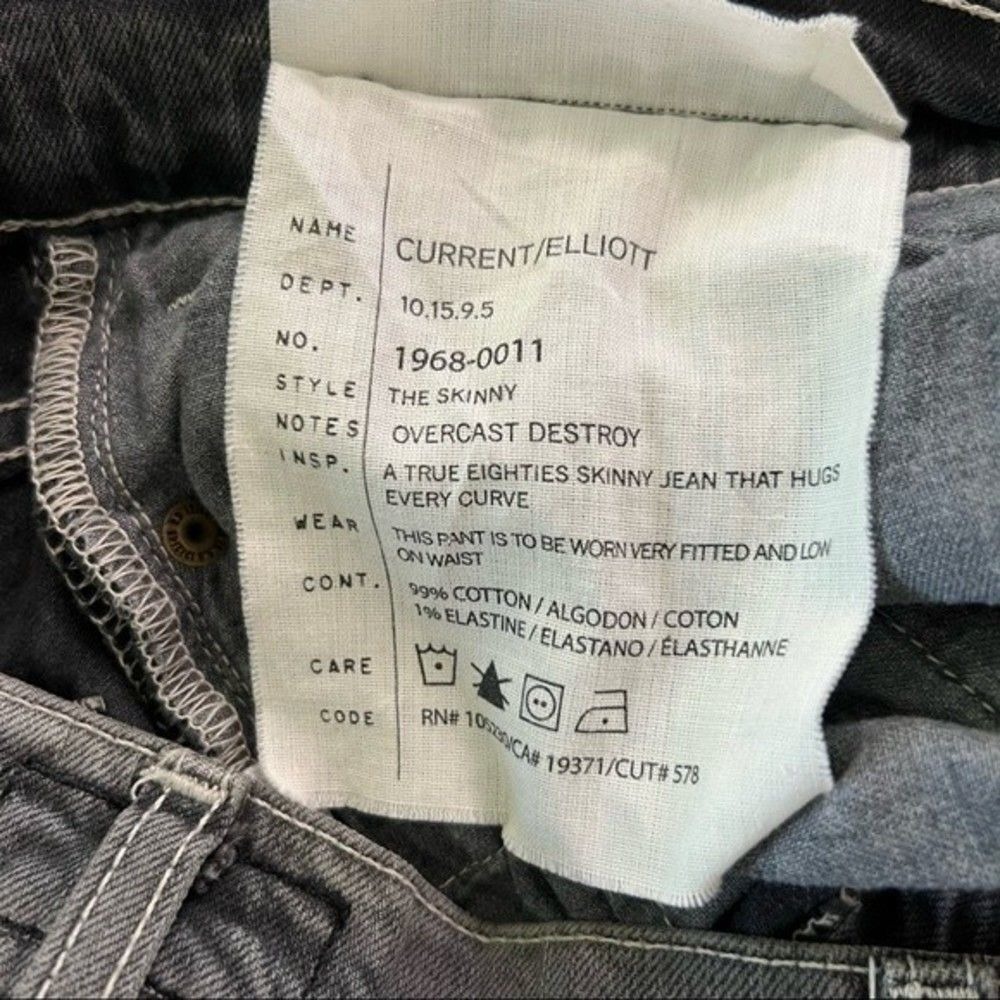 Current/Elliott The Skinny Jeans Overcast Destroy Grey Low Rise 27 - Picture 5 of 14